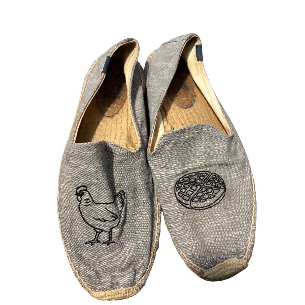 Soludos Chicken and Waffles Embroidered Espadrille Flats Blue Chambray Mens‎ 9